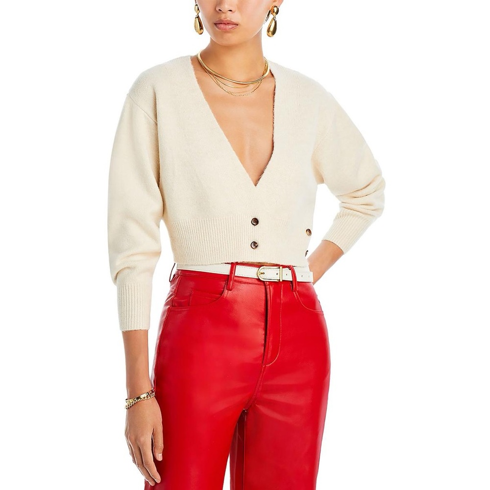 Fore Ivory Womens V Neck Crop Cardigan Sweater